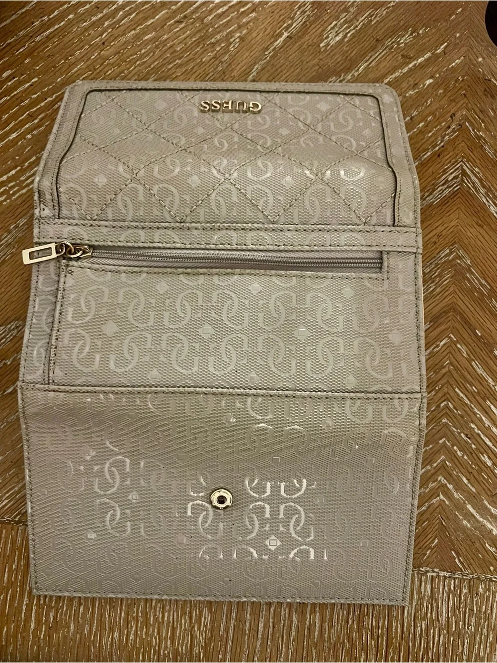 GUESS Quilted Signature Wallet in Beige with Gold Logo